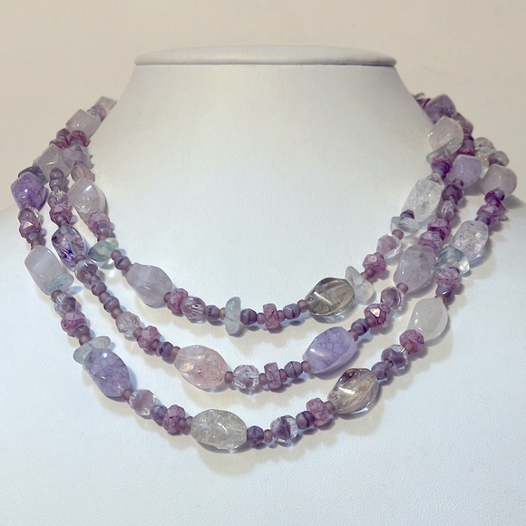 Sold. Purple gem stone necklace 17" triple strand necklace - Picture 2 of 3